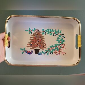 MCM Holiday Serving Trays Christmas Tree Holly Kitschy Stacking Vtg